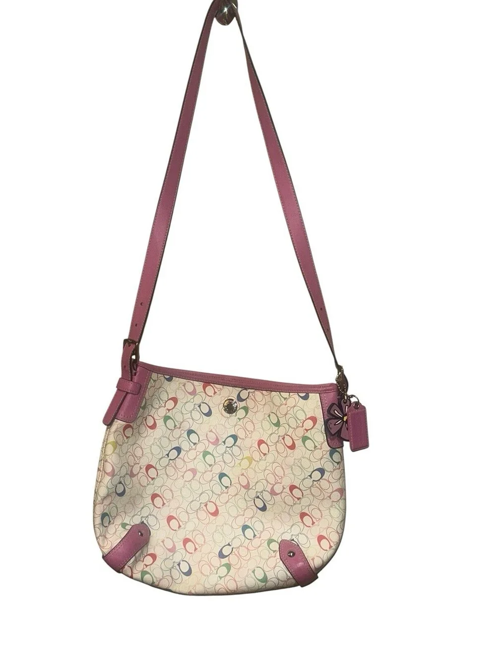 COACH HERITAGE CHELSEA PINK TRIM LOGO SIGNATURE SHOULDER BAG F16481 Extra Strap